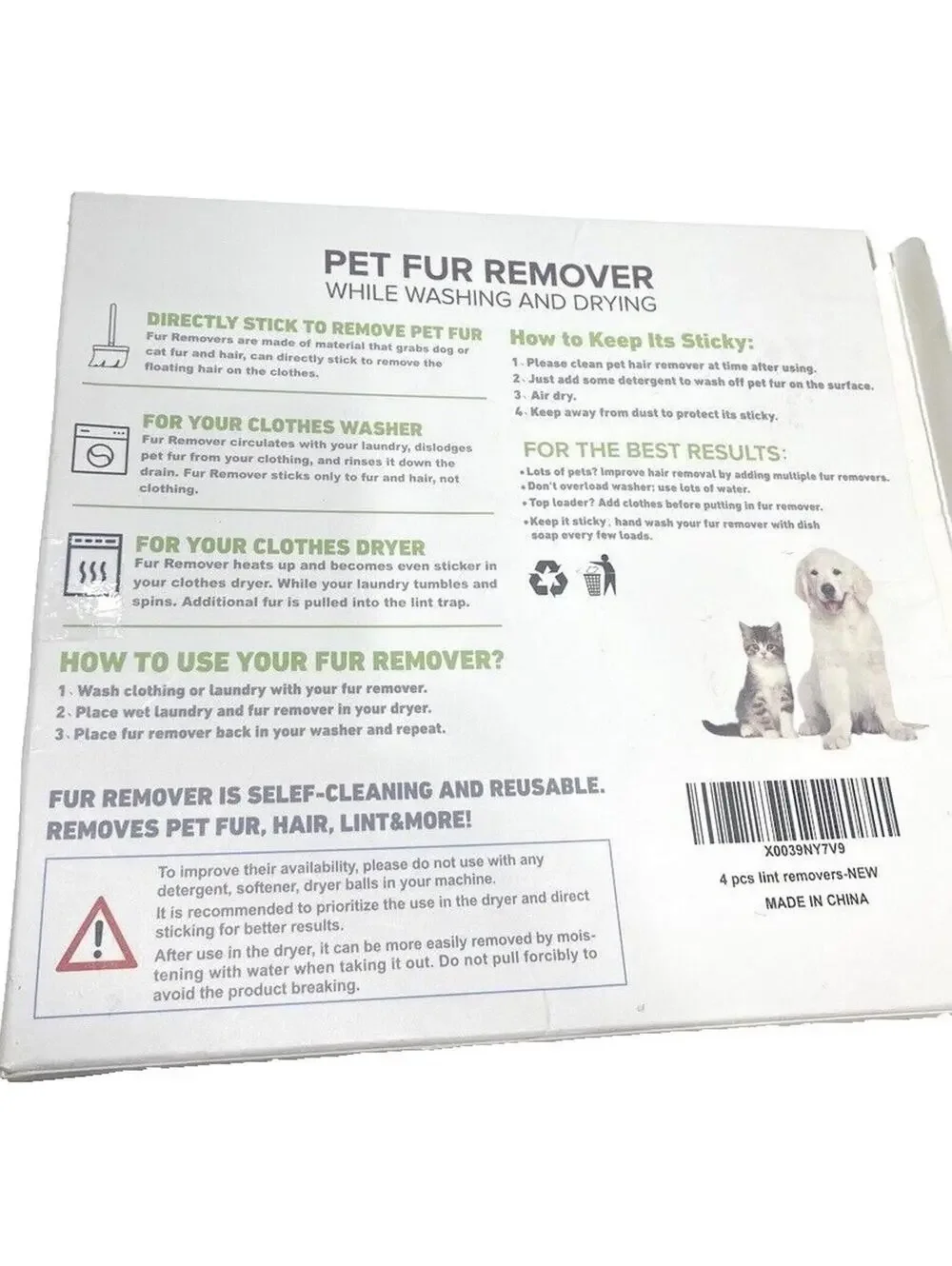Dog Hair Washer Remover Pet Fur Wax Hair Removers for Laundry Reusable Set of 4